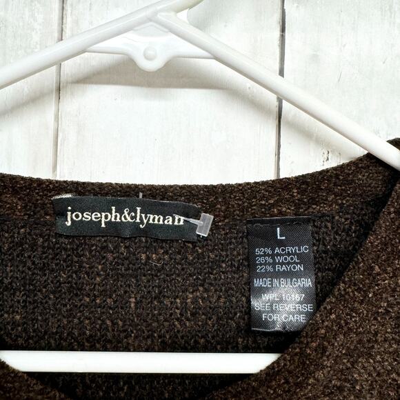 Joseph Lyman Sweater Women Large Chunky Wool Long Sleeve Brown V Neck Pull Over - Picture 2 of 3